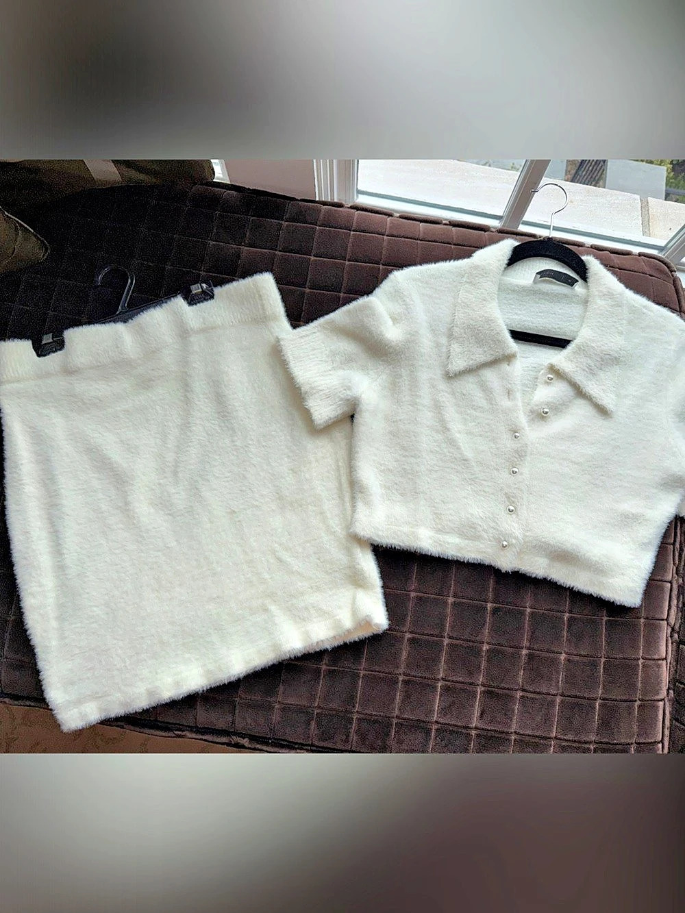 Serenette Fuzzy Button Front Cardigan in White Size Medium